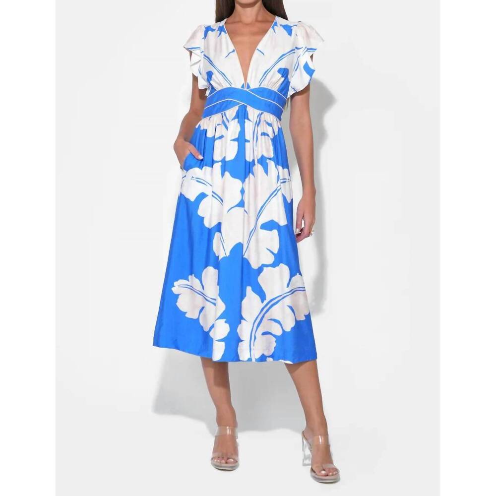NEW ADELYN RAE avery midi dress in blue / ivory